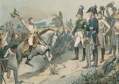 Los tres gobernantes aliados en la Batalla de Leipzig en 1813 de Carl Rohling